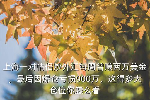 上海一對(duì)情侶炒外匯每周曾賺兩萬美金，最后因爆倉虧損900萬，這得多大倉位你怎么看