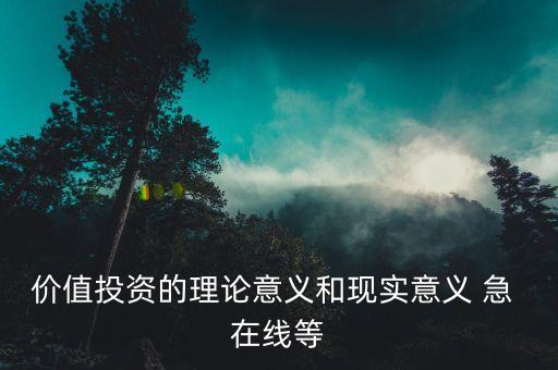 價值投資的理論意義和現(xiàn)實意義 急 在線等