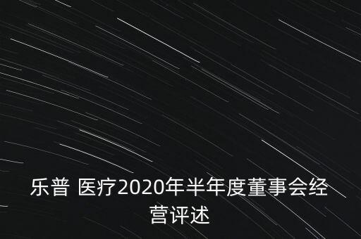 樂普 醫(yī)療2020年半年度董事會經(jīng)營評述